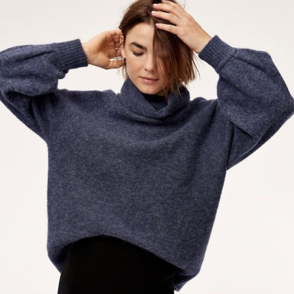 Aritzia Babaton Navy Blue Adichie Sweater Oversized Turtleneck XS